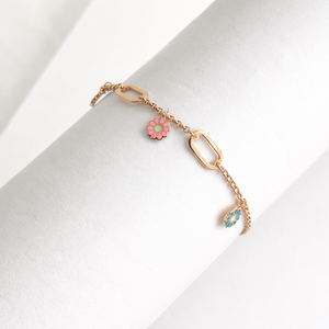 18ct Gold Enamel Daisy Flower Charm Bracelet for Women Colorful Cute Adjustable Chain Link Jewelry Daily Wear Party Gift - Product Image 1