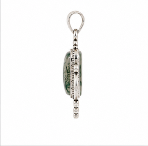 Moss Agate Silver Pendant, Green Moss Agate Gemstone <b>Necklace</b>, Nature Inspired Boho Jewelry, Vintage Pendant, Gift for Her - Product Image 2