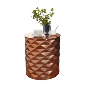 Modern <b>Round</b> Metal Coffee <b>Table</b> With Geometric Pattern Contemporary Living Room Furniture Decorative <b>Side</b> <b>Table</b> - Product Image 1