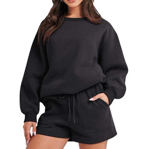Casual <b>Summer</b> Outfit Set Solid Breathable Short T-Shirt Set and above Knee Shorts with Custom <b>Decoration</b> for Daily Wear - Product Image 1