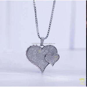 Fully Iced <b>Heart</b> <b>Shape</b> Pendant Necklace In Sterling Silver With Moissanite Diamonds Urban Hip Hop Jewelry - Product Image 2