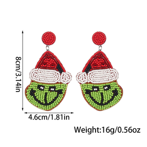 Boucles d'oreilles créatives style bohème, tendance, avec pendentifs sapin de Noël/Père Noël et flocon de neige perlés, faites à la main, légères, personnalisables, pour fêtes, artisanat - Product Image 6