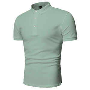 Polo en coton gris foncé à manches courtes pour homme, coupe classique, couleur unie, décontracté, avec boutons, tissu tissé, anti-plis - Product Image 3