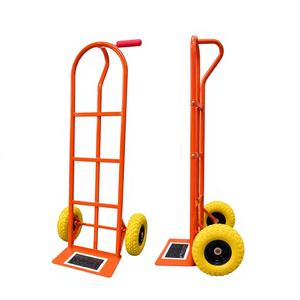 Red Steel Hand Cart With Yellow Wheels Durable Industrial <b>Platform</b> <b>Trolley</b> Two-Wheel Design - Product Image 2