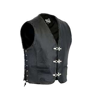 Gilet sans manches en cuir noir pour homme, style motard, du S au 3XL - Product Image 1