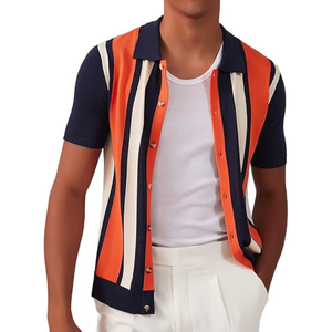 Polo de Punto Vintage para Hombre, Manga Corta, a Rayas, con Botones, Camisa Casual de Golf - Product Image 2