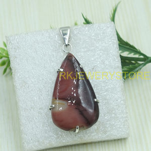 Pendentif en argent avec jaspe mookaïte naturel, fait main, cabochon en forme de goutte, bijou en pierre précieuse, cadeau unique de designer, pierre de guérison unisexe - Product Image 3