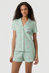 Conjunto de Pijama Ecológico de Satén con Estampado Floral Rosa para Mujer, con Mangas Cortas y Botones, para Verano/Otoño/Primavera - Product Image 2