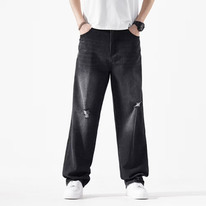 Pantalones Vaqueros Anchos de Alta Calidad para Hombre, Estilo Urbano, con Logotipo Personalizado, Color Sólido, Lisos, de Mezclilla - Product Image 3