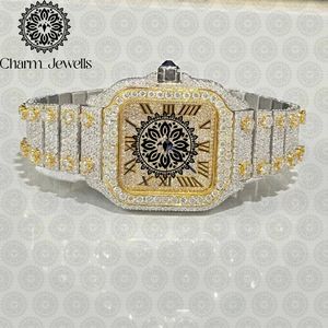 Montre de luxe pour homme Charm_Jewells, carrée, en acier inoxydable, sertie de diamants, mouvement mécanique analogique, fermoir papillon, cadran de 40 mm - Product Image 1