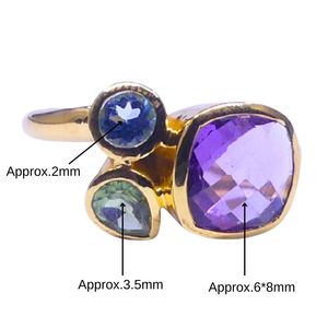 Anillo Clásico de Plata de Ley 925 Chapado en Oro con Gema de Amatista para Mujer, Joyería para Bodas - Product Image 1