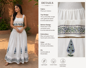 Falda de algodón orgánico para mujer, estampado de bloques, diseño escalonado, maxi, con dobladillo acampanado, cintura elástica, forro, vestido para vacaciones. - Product Image 2
