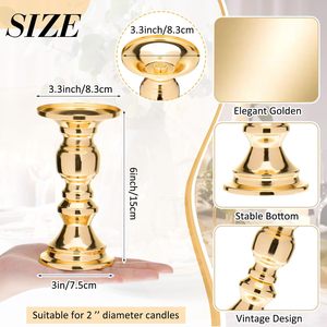 Gold Pillar Candle <b>Holders</b> Metal <b>Candlestick</b> <b>Holder</b> for Table Weddings - Product Image 2