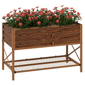 Fioriera Rialzata in Acciaio Zincato Marrone Scuro 100x50x25 cm con Ripiano Portaoggetti, Arredo da Giardino in Metallo - Product Image 1