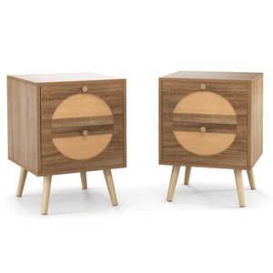 Set di 2 Comodini in Legno di Noce Stile Bohémien, 54,61 cm, Legno di Pino Naturale, Capacità 88 Libbre - Product Image 2