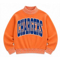 Sweat-shirt unisexe personnalisé à col montant, avec appliqué en twill, en molleton de coton, coupe oversize, pour l'hiver, style preppy, à motifs chenille, gingham et pois.