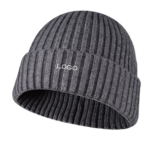 Harry Johnson Unisex <b>Navy</b> Ribbed Knit Beanie <b>Hat</b> Embroidered Logo 100% Acrylic Winter Casual Cuffed Design Adult Solid Color - Product Image 2