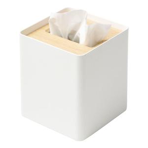 Boîte à mouchoirs blanche moderne avec couvercle en bois, design nordique, rangement pratique - Product Image 1
