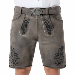 Pantalones Cortos de Cuero para Hombre, Cintura Alta, Bordados con Diseño Floral y Motivo de Ciervo, Cierre de Botones, Estilo Casual - Product Image 1