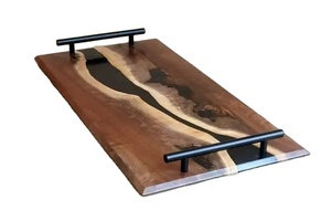 Bandeja de servicio artesanal de madera y resina hecha a mano, bandeja decorativa elegante para restaurantes y hoteles - Product Image 2