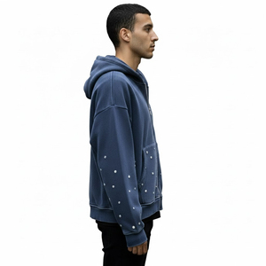 Custom Winter Solid OEM Service Hot Pressing Drilling Bling Diamond Cropped Acid Wash Rhinestone 100% Cotton Fleece Quick Dry - Product Image 3