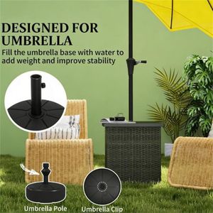 Tavolino da Caffè Quadrato Marrone Misto, Tavolino da Esterno, Ombrelloni e Basi per Patio - Product Image 2