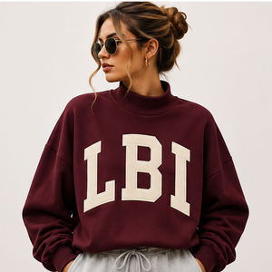 LBI ODM Factory Customized Loose Fit Fall Winter <b>Jumper</b> Crop Drop Shoulder Varsity Mock Neck Sweatshirts for Women - Product Image 1