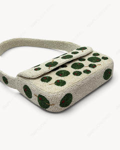 Handcrafted White Beaded Shoulder <b>Bag</b> <b>Green</b> Spiral Motif <b>Evening</b> Handbag Long Strap Ladies Wholesale Trade Manufacturer Supplier - Product Image 3