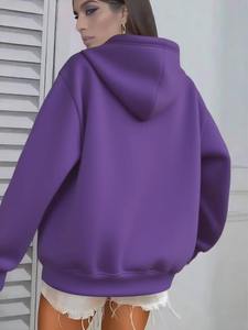 Sweat-shirt tricoté pour femme, violet, coupe oversize, à épaules tombantes, manches longues, avec broderie de lettres et poches, pour l'automne - Product Image 6