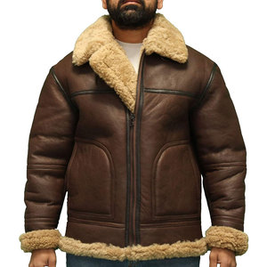 High Quality Custom Unisex Faux <b>Shearling</b> Sheep Leather Summer Waterproof Breathable Eco-Friendly Sherpa Lined Aviator <b>Jacket</b> - Product Image 5