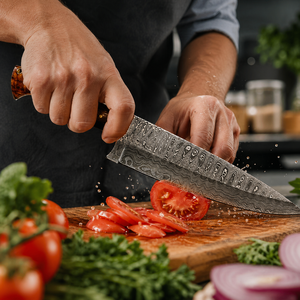 Custom Handmade Modern Damascus Steel Chef <b>Knife</b> Ambidextrous Design 8-9.9in Blade Length 3.0mm Thickness Wood Handle Extra - Product Image 5