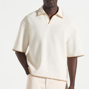 Haut en tricot pour homme avec fermeture éclair sur le devant, manches courtes, couleur unie, coupe classique, décontracté, respirant, en coton, col chemise, service OEM - Product Image 2