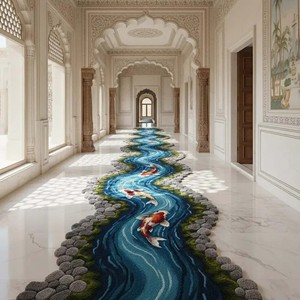 Luxury Koi Fish River <b>Runner</b> Hand Tufted <b>Rug</b> Long Hallway Carpet Artistic Flowing Water Design Decorative Floor Mat Home Decor - Product Image 6