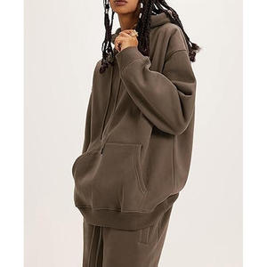 Oversized Hooded Sweatshirt Set Solid Color Fleece Unisex Autumn Wear Regular Fit Pocket Design - Product Image 3