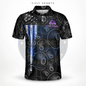 Chemise d'équipe de billard de haute qualité, polo de billard de qualité supérieure pour hommes, manches courtes, design boule 8 éclairante - Product Image 3