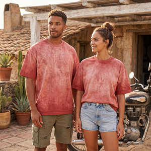 Camiseta de cuello redondo con efecto tie-dye lavado para mujer, estilo casual, camisetas deslavadas con efecto desgastado por el sol, camisetas de verano para mujer, moda urbana, camisetas lavadas. - Product Image 1