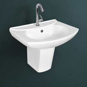 Lavabo de Baño Ovalado Semi-Pedestal KITE, Montaje en Pared, Estilo Contemporáneo, Acabado Cromado, Grifo de un Solo Orificio, Incluye Desagüe con Capacidad de 12L - Product Image 3