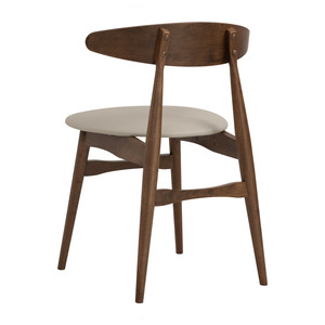 Chaise de salle à manger finition cacao, structure en chêne malaisien, dossier en bois courbé sculpté, assise rembourrée en cuir PU crème, pour maison, bureau, appartement - Product Image 2