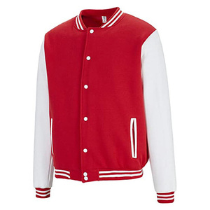 Men's Red Varsity Jacket PU Leather Windproof Custom Logo White Sleeve Stand Collar Button Front Preppy Style Autumn Wear - Product Image 2