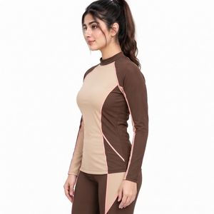 Lightweight Sports Fabric Compression Fit Breathable Mesh Panels Moisture Control Properties <b>Women</b> <b>Rash</b> <b>Guard</b> Designed - Product Image 3