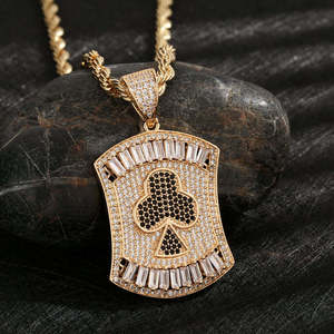 Hip Hop Moissanite Pendant 14K Gold Plated Brass Poker Card <b>Charm</b> Necklace Custom Sample Making - Product Image 1