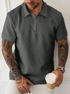 Chemise décontractée à manches courtes et demi-zip Manfinity Homme pour homme, couleur unie, haut d'été décontracté avec fermeture éclair, gris, pour homme - Product Image 5