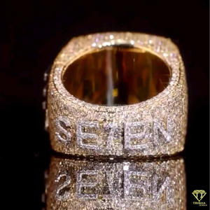 Moissanite Diamond Round Cluster Signet <b>Ring</b> Iced Out Hip Hop Statement <b>Ring</b> Luxury Men's Baguette Halo <b>Cocktail</b> <b>Ring</b> - Product Image 6