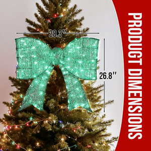 Pre-Lit Outdoor 124 Green LED Lights Giant Bowknot Christmas Decoration Lighted Metal Frame for Front Door Gate Wall Display - Product Image 4
