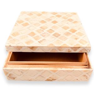 Modern <b>Black</b> White Inlay Rectangle Jewelry <b>Box</b> with Lid for Storage - Product Image 6