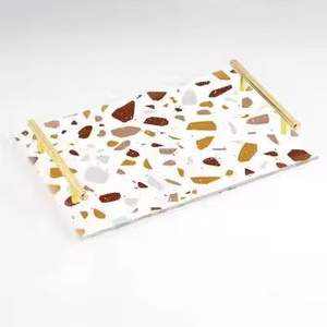 Dark Marble Design Decorative Serving Tray with Gold Handles Wooden <b>Coffee</b> <b>Table</b> Tray Luxury Serving Platter Home Decor - Product Image 4