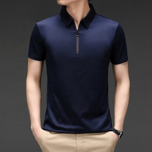 Camisa de Manga Corta para Hombre, Color Sólido, con Cierre, Secado Rápido, Transpirable, de Algodón/Fibra de Bambú, Estilo Casual Elegante, Azul Marino - Product Image 1