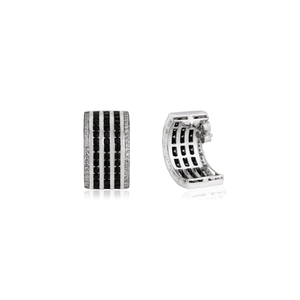 Compre Ahora Pendientes de Media Aro con Corte Redondo de Alta Calidad, con Ónix Negro Natural y Diamantes Engastados en Canal, para Mujer - Product Image 5
