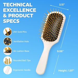 Cepillo para el Cabello Befanty Refinado con Oro de 24K y Mango de Madera de Haya para Uso Diario en el Hogar y Desenredado Suave - Product Image 2