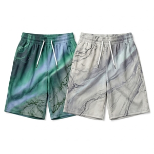 Fluid <b>Marble</b> <b>Mesh</b> Shorts | Teal Green and Soft Silver Gray Liquid Wave Printed Gym Shorts for Streetwear - Product Image 1